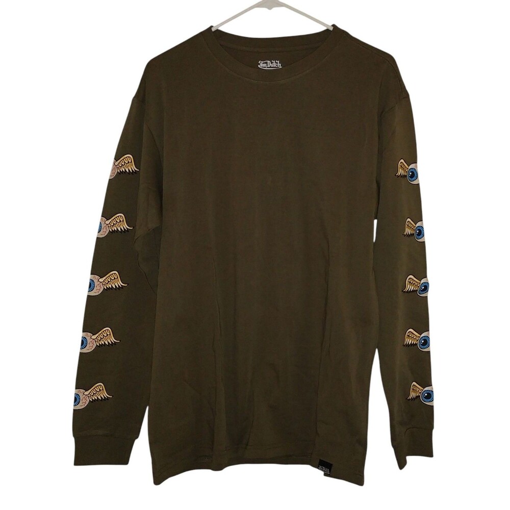 Von Dutch Men's Shirt Size Medium Long Sleeve Flying Eyeball Khaki NWT